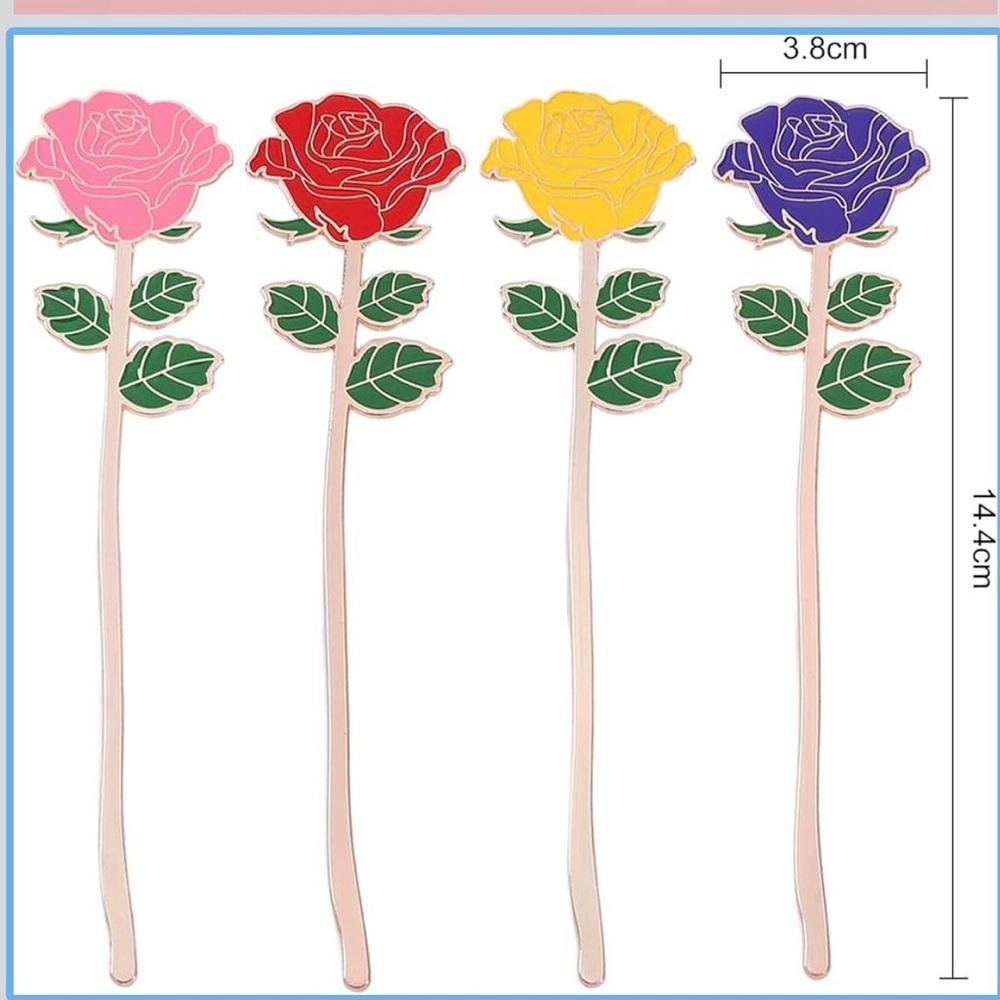 Rose-Shaped Metal Bookmarks - Pink Red Yellow Purple - Brand: